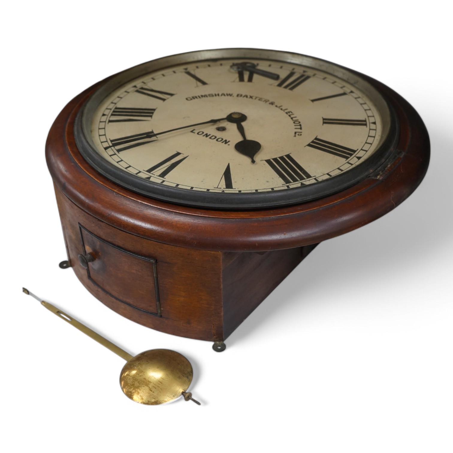 A Victorian Grimshaw, Baxter & JJ Elliottt Ltd, London, mahogany fusee wall timepiece. 46cm diameter. Condition - face crazed in places, unknown if working